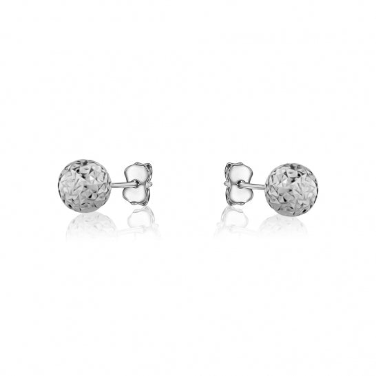 10K White Gold 4MM Faceted Ball Stud