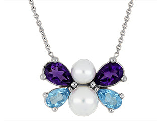 10K White Gold Pear Shaped Amethyst & Blue Topaz with Pearl 