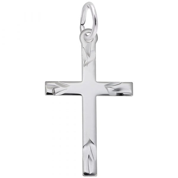 Sterling Silver Medium Partly Engraved Cross
