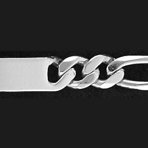 Sterling Silver Rectangular I.D. Bracelet with Figaro Chain 9"