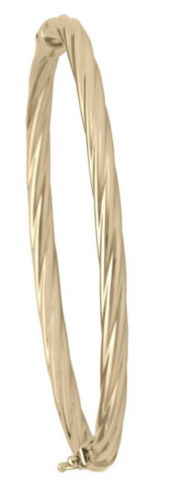 10K Yellow Gold 4mm Medium Twist Hinged Bangle