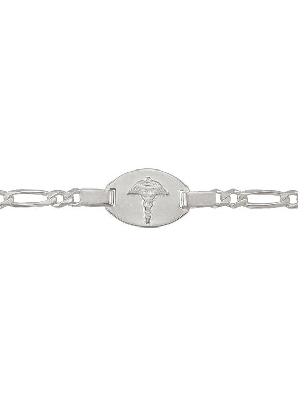 Sterling Silver Medical Bracelet with Figaro Chain 7.5