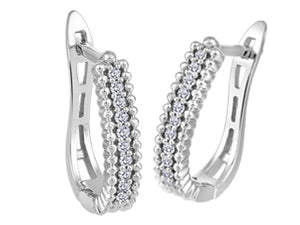 10k White Gold Oval Diamond Hoop Earrings