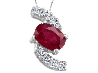 10K White Gold Ruby with Diamond Pendant with Chain