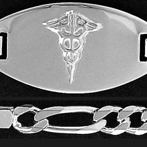 Sterling Silver 9" Medical Bracelet with Ovalish Plate & Heavy Figaro Chain