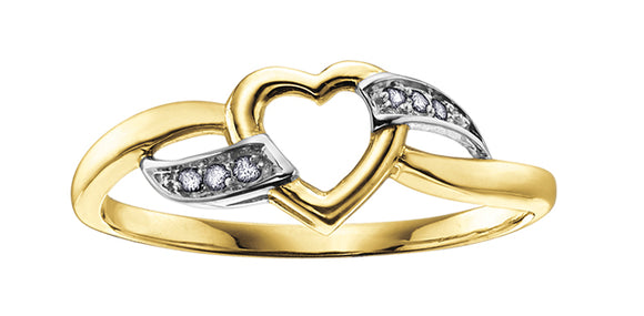 10K Yellow Gold Mini Heart Diamond Ring