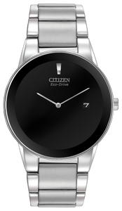 Citizen Eco Drive Gents Black Dial Date Stainless Steel Case and Bracelet