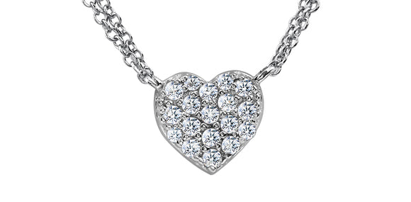Sterling Silver Fixed Heart with Diamonds Pendant and Double Chain