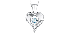 Sterling Silver Heart "Pulse" Pendant with Aquamarine and Chain