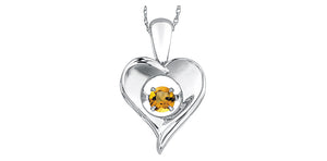 Sterling Silver Heart "Pulse" Pendant with Citrine and Chain