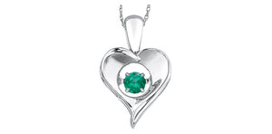 Sterling Silver Heart "Pulse" Pendant with Emerald and Chain