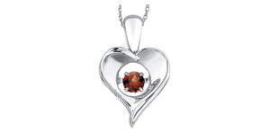 Sterling Silver Heart "Pulse" Pendant with Garnet and Chain