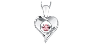 Sterling Silver Heart "Pulse" Pendant with Pink Topaz and Chain