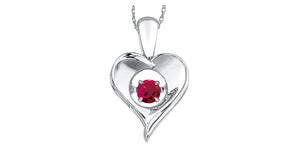 Sterling Silver Heart "Pulse" Pendant with Ruby and Chain
