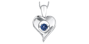 Sterling Silver Heart "Pulse" Pendant with Blue Sapphire and Chain