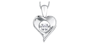 Sterling Silver Heart "Pulse" Pendant with White Topaz and Chain