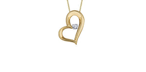 10K Yellow/White Gold Heart "Pulse" Pendant with Diamond and 18" Chain