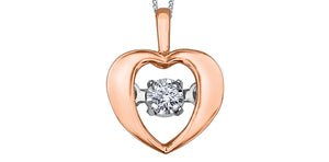 10K Rose/White Gold "Pulse" Heart Shaped Pendant with Diamond and Chain