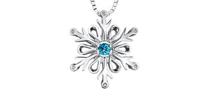 Sterling Silver Snowflake "Pulse" Pendant with Blue Topaz and Accent Diamond with Chain