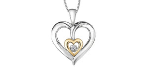 Sterling Silver/10K Yellow Gold Double Heart "Pulse" with Diamond and 18" Chain
