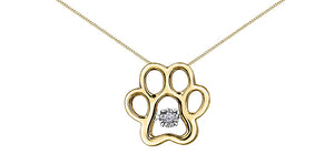10K Yellow Gold "Pulse" Paw Print Pendant with Diamond= 0.02ct and 18" Chain