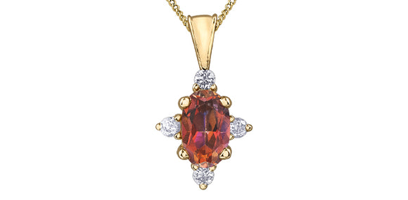 10K Yellow Gold Oval Sunrise Topaz with Diamond Pendant and 18