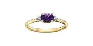 10K Yellow Gold Amethyst with Diamond Ring