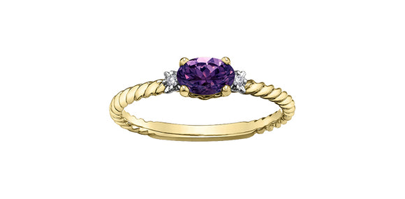 10K Yellow Gold Amethyst with Diamond Ring