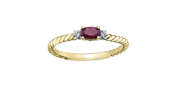 10K Yellow Gold  Ruby with Diamond = 0.02ct  Ring