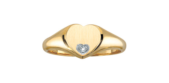 10K Yellow Gold Heart Signet Ring w/Diamond