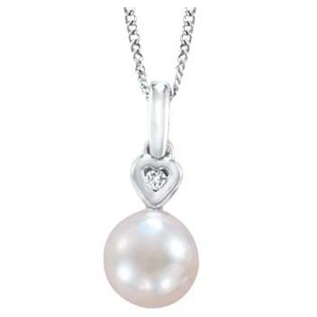 Forever Jewellery 10K White Gold Diamond and Pearl Pendant with 17