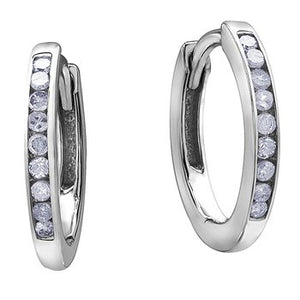 Forever Jewellery 10K White Gold Diamond Channel Set Hoops