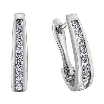 Forever Jewellery 10K White Gold Diamond Channel Set Oval Hoops